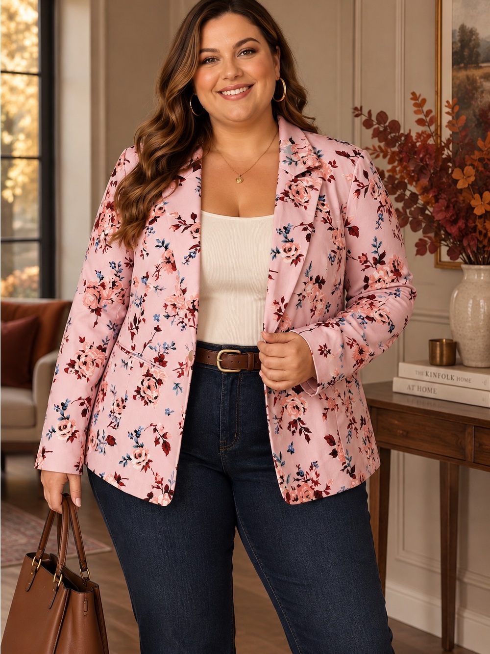 Lane Bryant Pink Floral Blazer Size 26 Plus Tailored Career Jacket